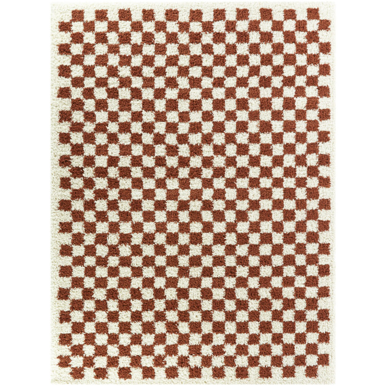 AllModern Walker Checkered Burnt Orange/Cream Shag Area Rug & Reviews Wayfair